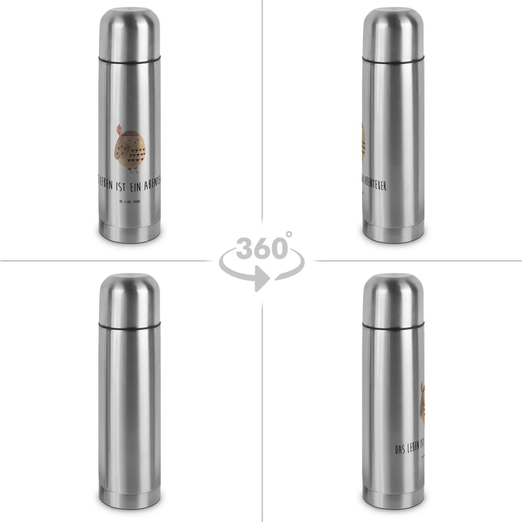 Thermos Flask Owl feather headdress Thermoskanne, Eule, Das Leben ist ein Abenteuer, Federschmuck, Eule Deko, Reisespruch, Dekoration, Owl