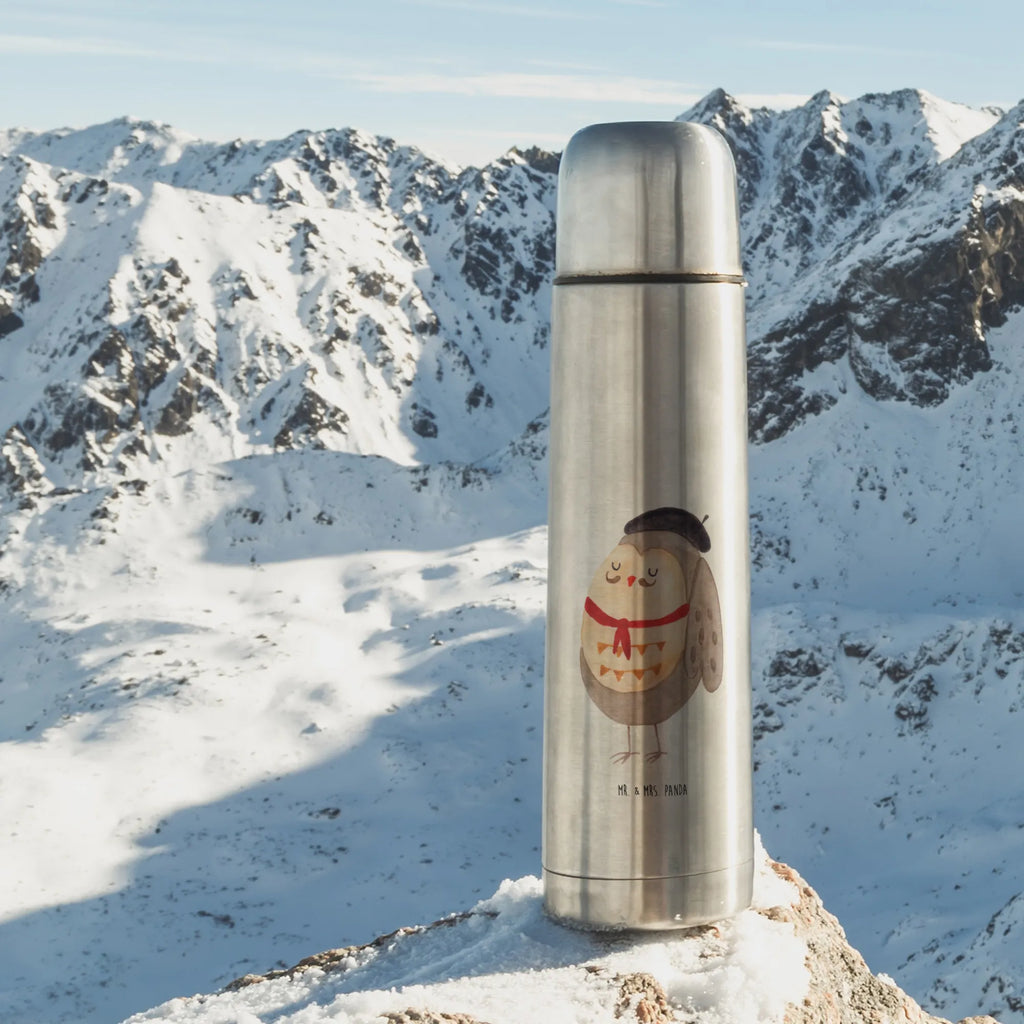 Thermos Flask Owl France Thermoskanne, Eule, das Leben ist schön, Spruch schön, Frankreich, Eule Deko, Owl, Eulen, Spruch Französisch, La vie est belle, hibou