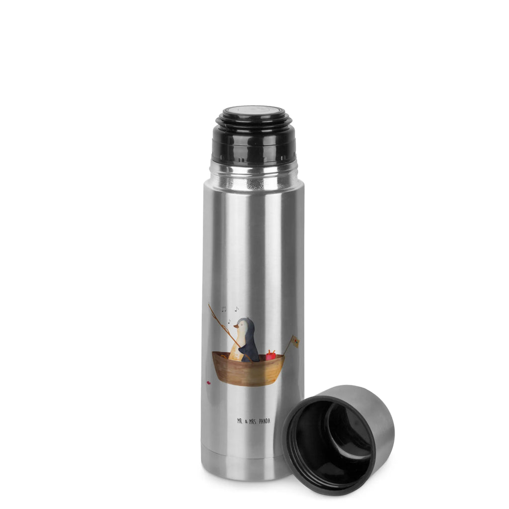 Thermos Flask Penguin fishing boat Thermoskanne, Pinguin, Leben, Boot, Neuanfang, Geschenkidee Liebeskummer, Angeln, genießen, Pinguine, Lebenslust, Neustart, Motivation, Trennung, Angelboot, Scheidung