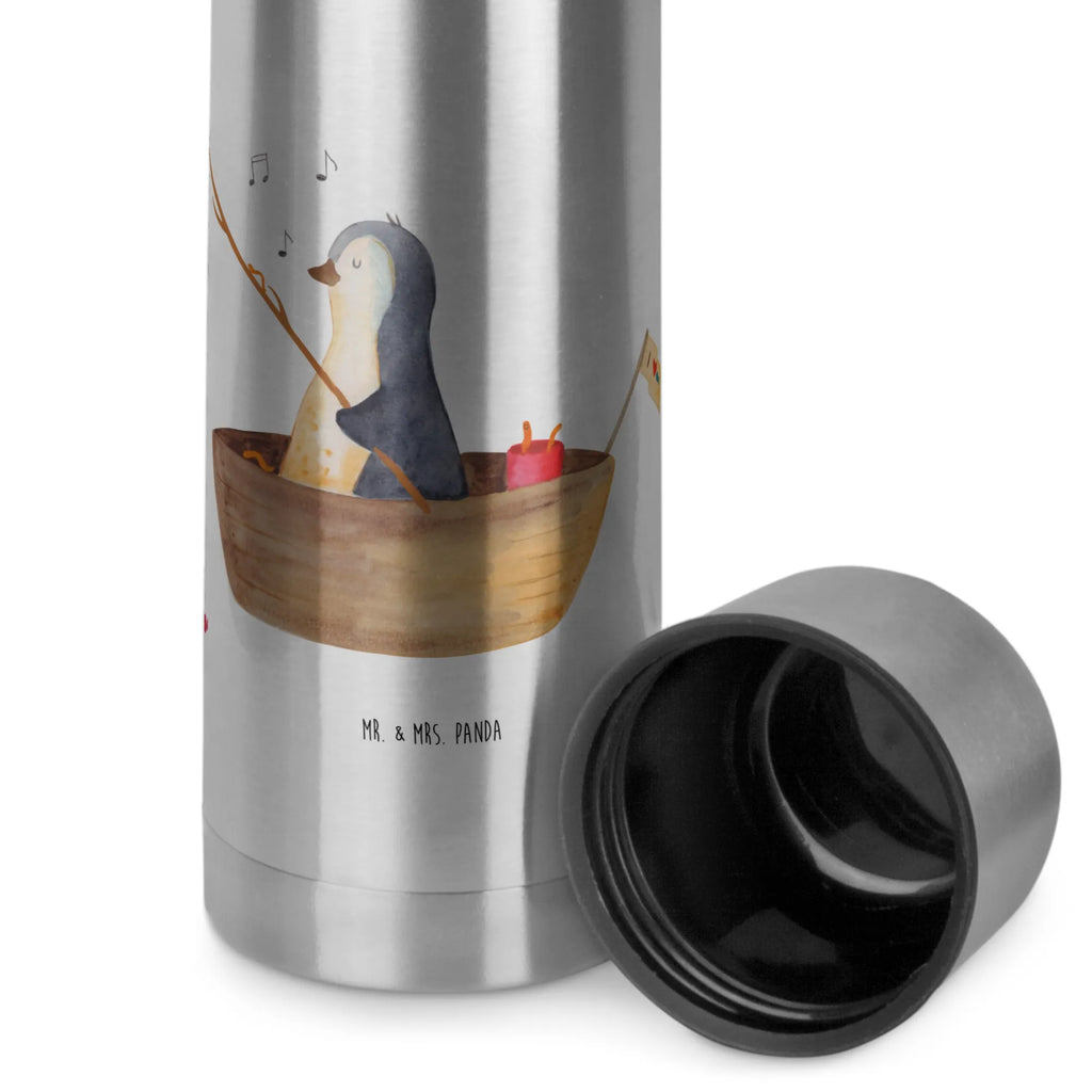 Thermos Flask Penguin fishing boat Thermoskanne, Pinguin, Leben, Boot, Neuanfang, Geschenkidee Liebeskummer, Angeln, genießen, Pinguine, Lebenslust, Neustart, Motivation, Trennung, Angelboot, Scheidung