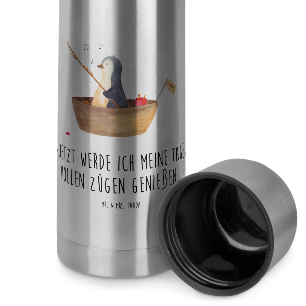 Thermos Flask Penguin fishing boat Thermoskanne, Pinguin, Leben, Boot, Neuanfang, Geschenkidee Liebeskummer, Angeln, genießen, Pinguine, Lebenslust, Neustart, Motivation, Trennung, Angelboot, Scheidung