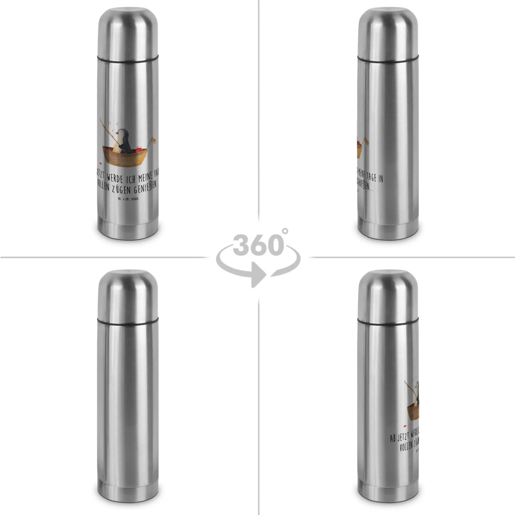 Thermos Flask Penguin fishing boat Thermoskanne, Pinguin, Leben, Boot, Neuanfang, Geschenkidee Liebeskummer, Angeln, genießen, Pinguine, Lebenslust, Neustart, Motivation, Trennung, Angelboot, Scheidung