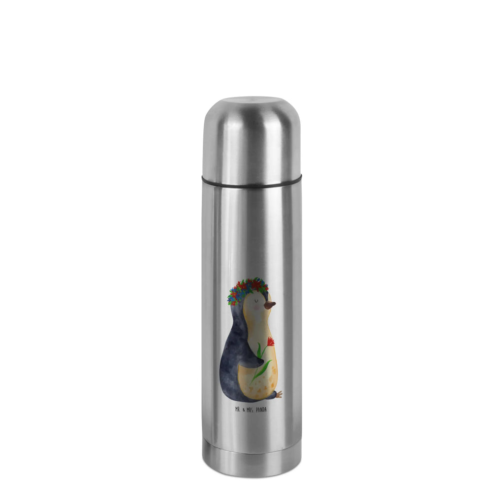 Thermos Flask Penguin Flower Thermoskanne, Pinguin, Lebenslust, Pinguine, Universum, Blumenkranz, Motivation, Ziele, Liebeskummer, Leben, Lebensziele, Wünsche, Geschenkidee