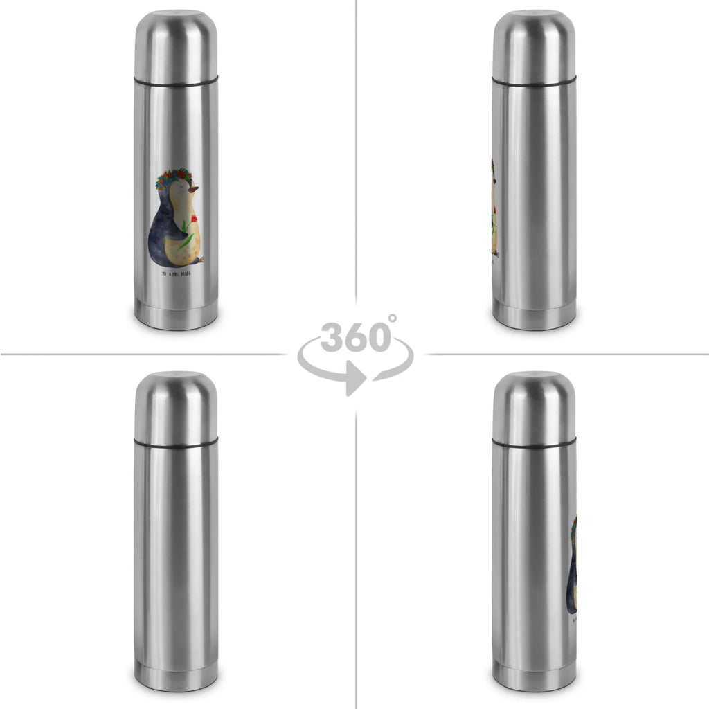 Thermos Flask Penguin Flower Thermoskanne, Pinguin, Lebenslust, Pinguine, Universum, Blumenkranz, Motivation, Ziele, Liebeskummer, Leben, Lebensziele, Wünsche, Geschenkidee