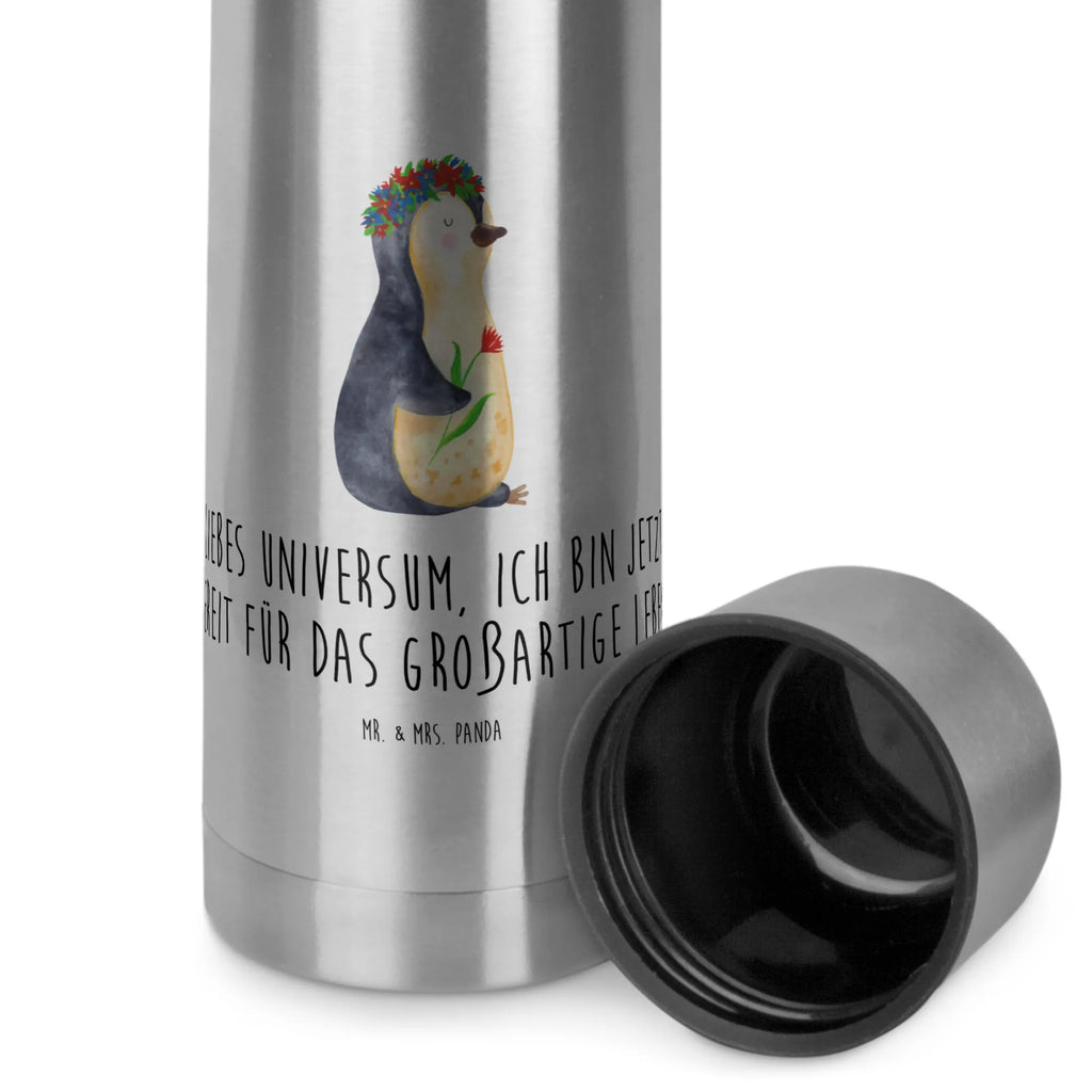 Thermos Flask Penguin Flower Thermoskanne, Pinguin, Lebenslust, Pinguine, Universum, Blumenkranz, Motivation, Ziele, Liebeskummer, Leben, Lebensziele, Wünsche, Geschenkidee