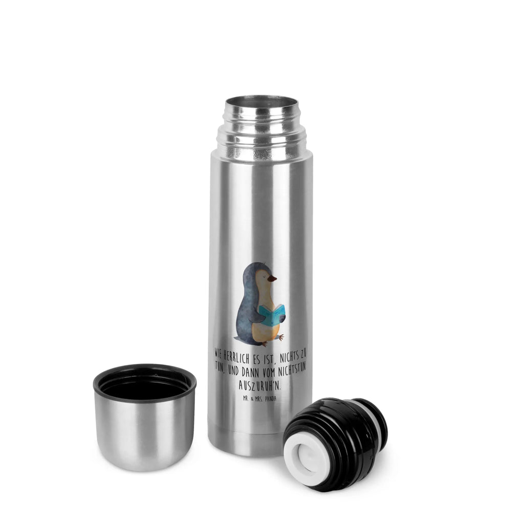 Thermos Flask Penguin A book Thermoskanne, Pinguin, Pinguine, Buch, Lesen, Bücherwurm, Nichtstun, Faulenzen, Ferien, Urlaub, Freizeit