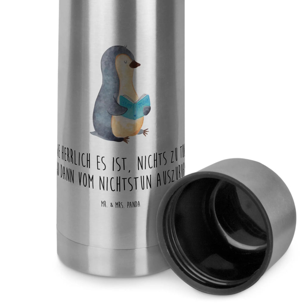 Thermos Flask Penguin A book Thermoskanne, Pinguin, Pinguine, Buch, Lesen, Bücherwurm, Nichtstun, Faulenzen, Ferien, Urlaub, Freizeit