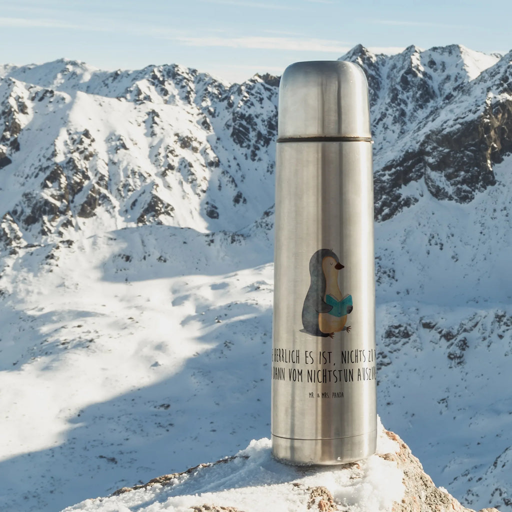 Thermos Flask Penguin A book Thermoskanne, Pinguin, Pinguine, Buch, Lesen, Bücherwurm, Nichtstun, Faulenzen, Ferien, Urlaub, Freizeit