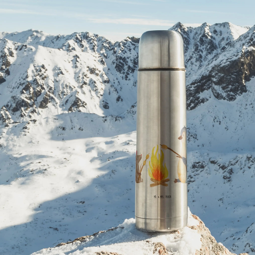 Thermos Flask Penguin campfire Thermoskanne, Pinguin, Pinguine, Motivation, Neustart, Büro, Marshmallows, Arbeit, Lebensspruch, grillen, Büroalltag, Job, Lebensmotivation, Feuer, Lagerfeuer, Leben, Liebe, Maus