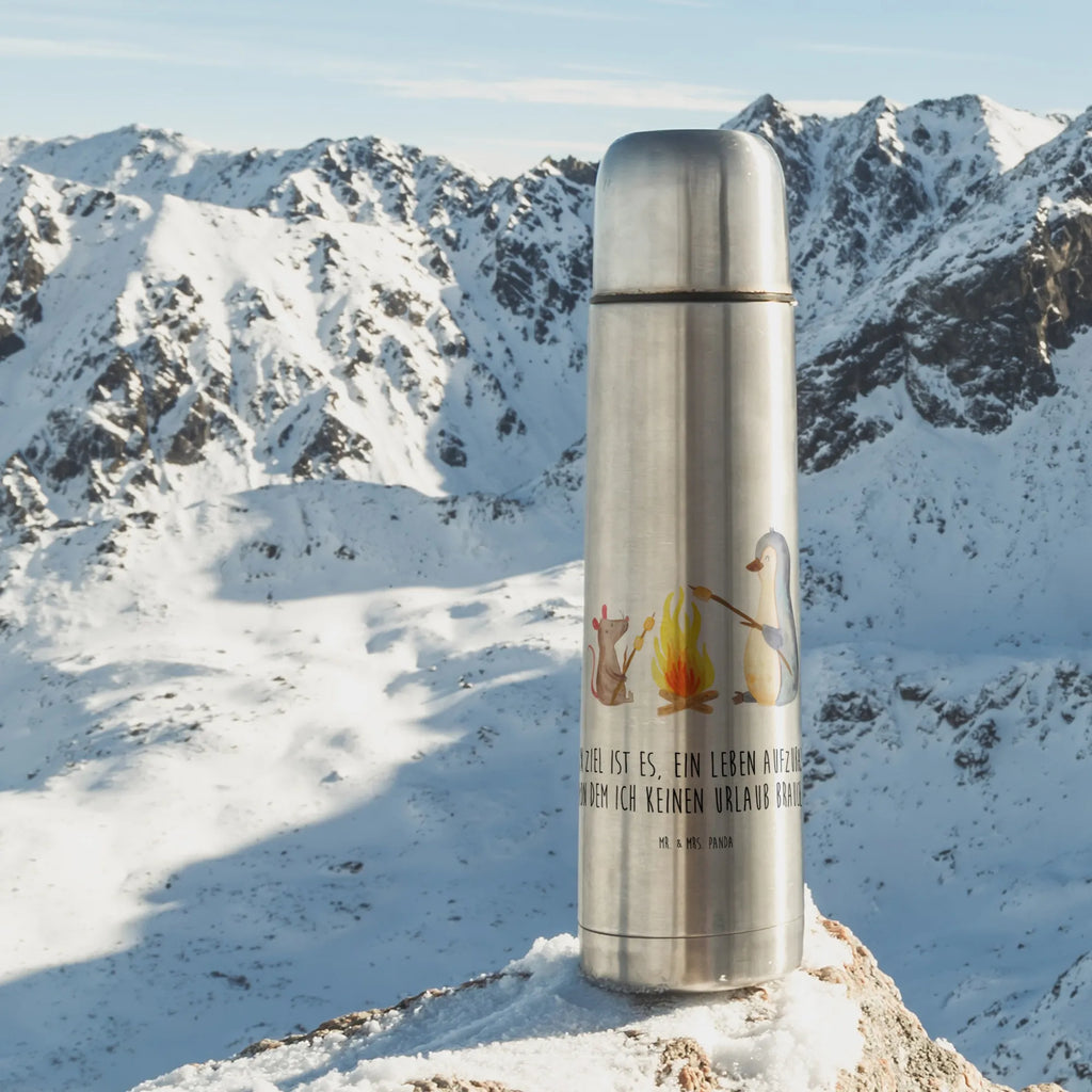 Thermos Flask Penguin campfire Thermoskanne, Pinguin, Pinguine, Motivation, Neustart, Büro, Marshmallows, Arbeit, Lebensspruch, grillen, Büroalltag, Job, Lebensmotivation, Feuer, Lagerfeuer, Leben, Liebe, Maus