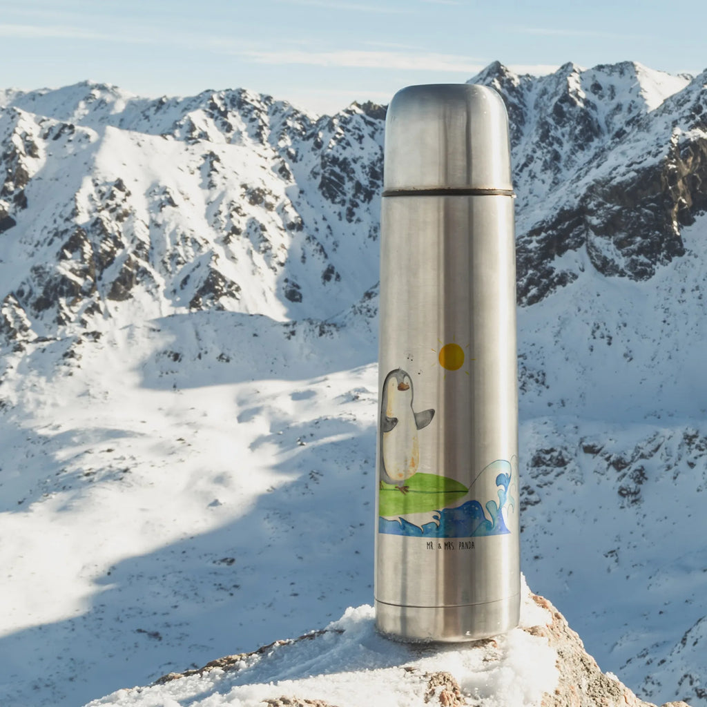 Thermos Flask Penguin surfer Thermoskanne, Pinguin, surfen, Wellen, Surfer, Wellen reiten, Hawaii, Urlaub, Pinguine, Portugal