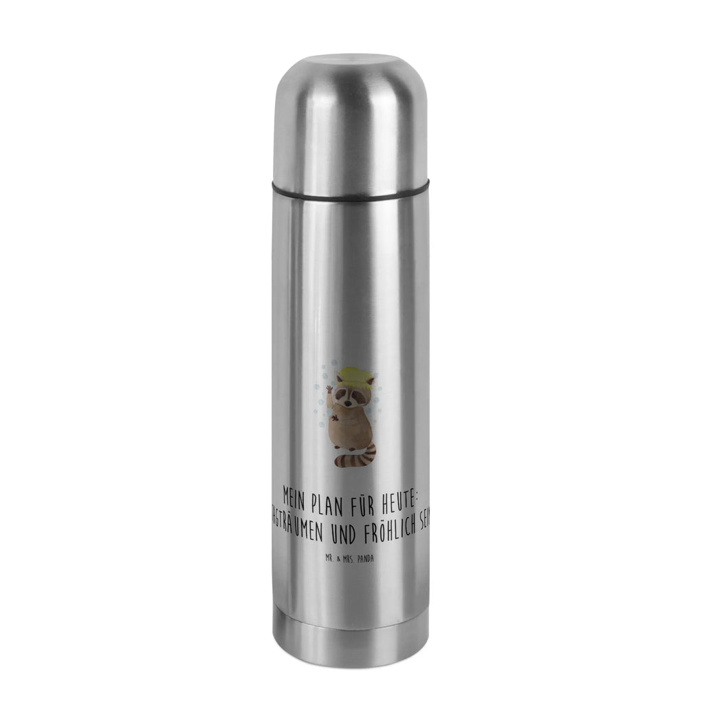 Thermos Flask Raccoon Thermoskanne, Tiermotive, Gute Laune, lustige Sprüche, Tiere, Waschbär, Fröhlich, Tagträumen, Plan, Seifenblasen, waschen