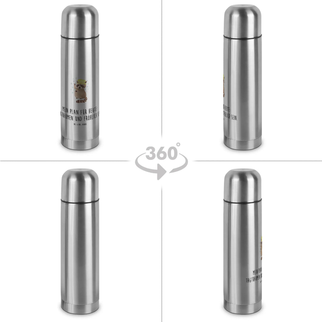 Thermos Flask Raccoon Thermoskanne, Tiermotive, Gute Laune, lustige Sprüche, Tiere, Waschbär, Fröhlich, Tagträumen, Plan, Seifenblasen, waschen
