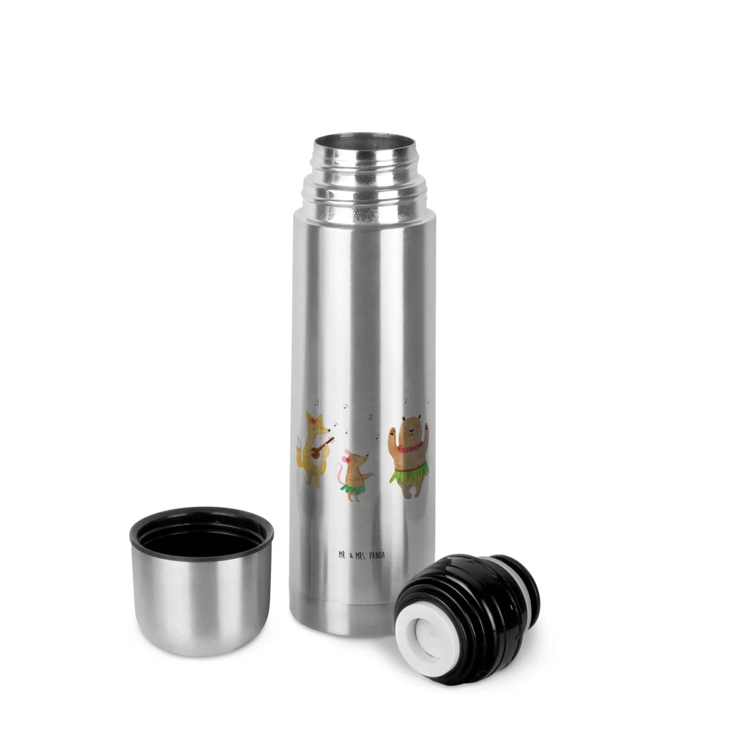 Thermos Flask forest animals Aloha Thermoskanne, Tiermotive, Gute Laune, lustige Sprüche, Tiere, Hase, Lachen, Wald, Bär, Musik, Igel, Tanzen, Aloha, Waldtiere, Leben