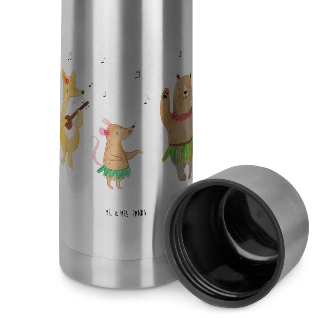 Thermos Flask forest animals Aloha Thermoskanne, Tiermotive, Gute Laune, lustige Sprüche, Tiere, Hase, Lachen, Wald, Bär, Musik, Igel, Tanzen, Aloha, Waldtiere, Leben