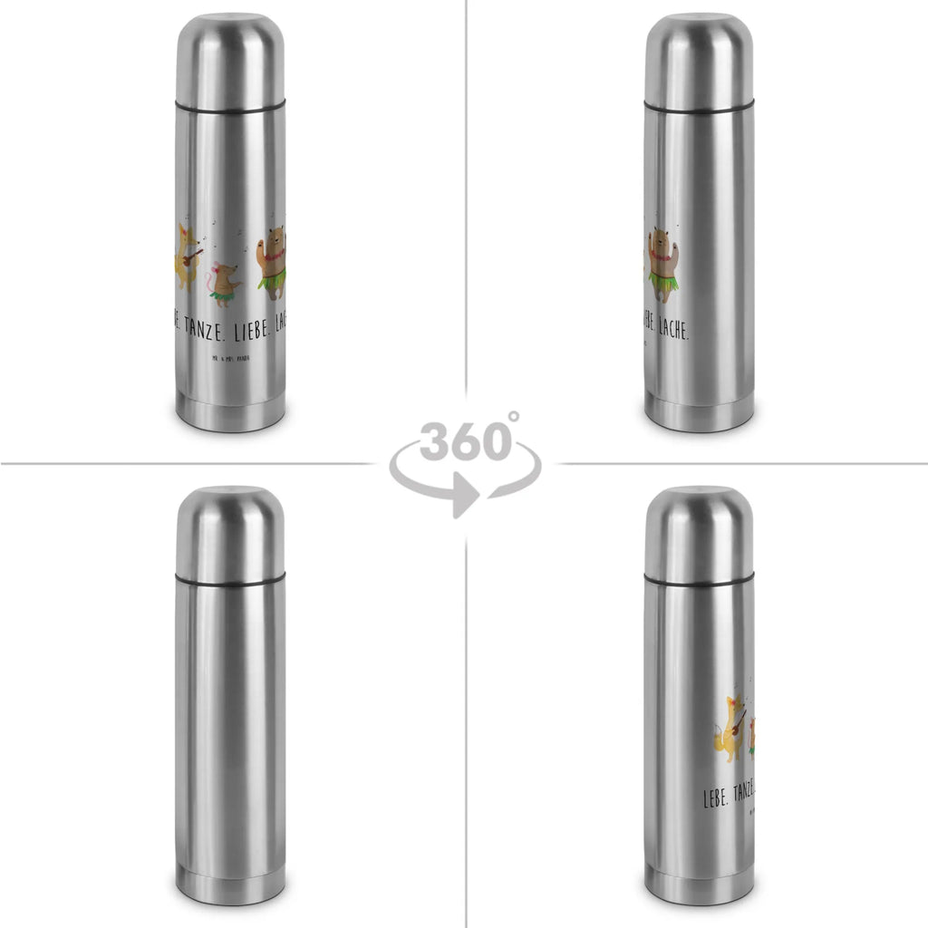 Thermos Flask forest animals Aloha Thermoskanne, Tiermotive, Gute Laune, lustige Sprüche, Tiere, Hase, Lachen, Wald, Bär, Musik, Igel, Tanzen, Aloha, Waldtiere, Leben