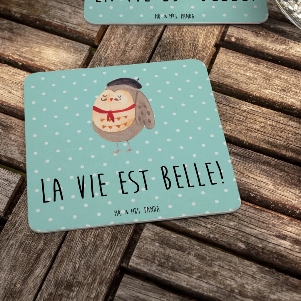 Bierdeckel Eule Frankreich Gastgeschenk Hochzeit, Tischdeko, Bierdeckel, Eule, das Leben ist schön, hibou, Spruch schön, Eulen, La vie est belle, Spruch Französisch, Owl, Frankreich, Eule Deko
