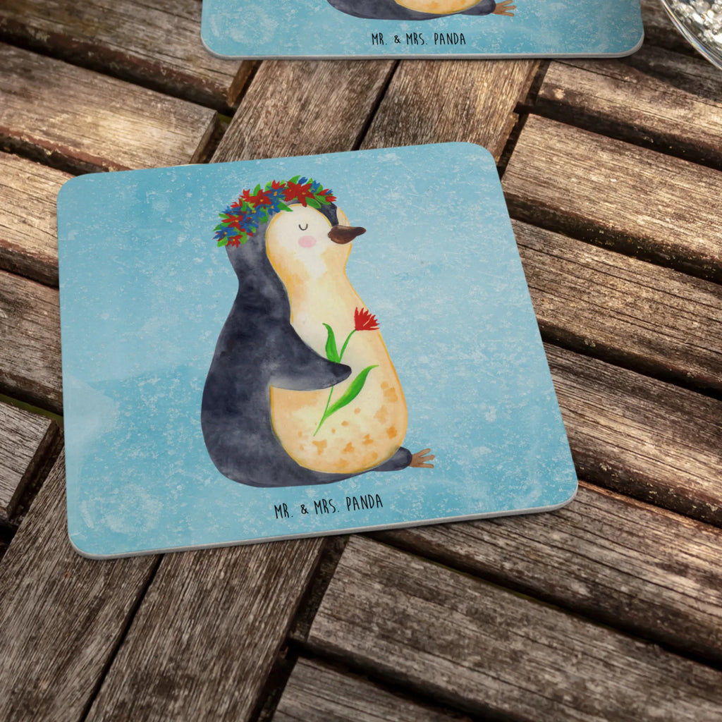 Coaster Penguin Flower Gastgeschenk Hochzeit, Bierdeckel, Tischdeko, Pinguin, Ziele, Leben, Wünsche, Motivation, Liebeskummer, Geschenkidee, Lebensziele, Pinguine, Universum, Blumenkranz, Lebenslust