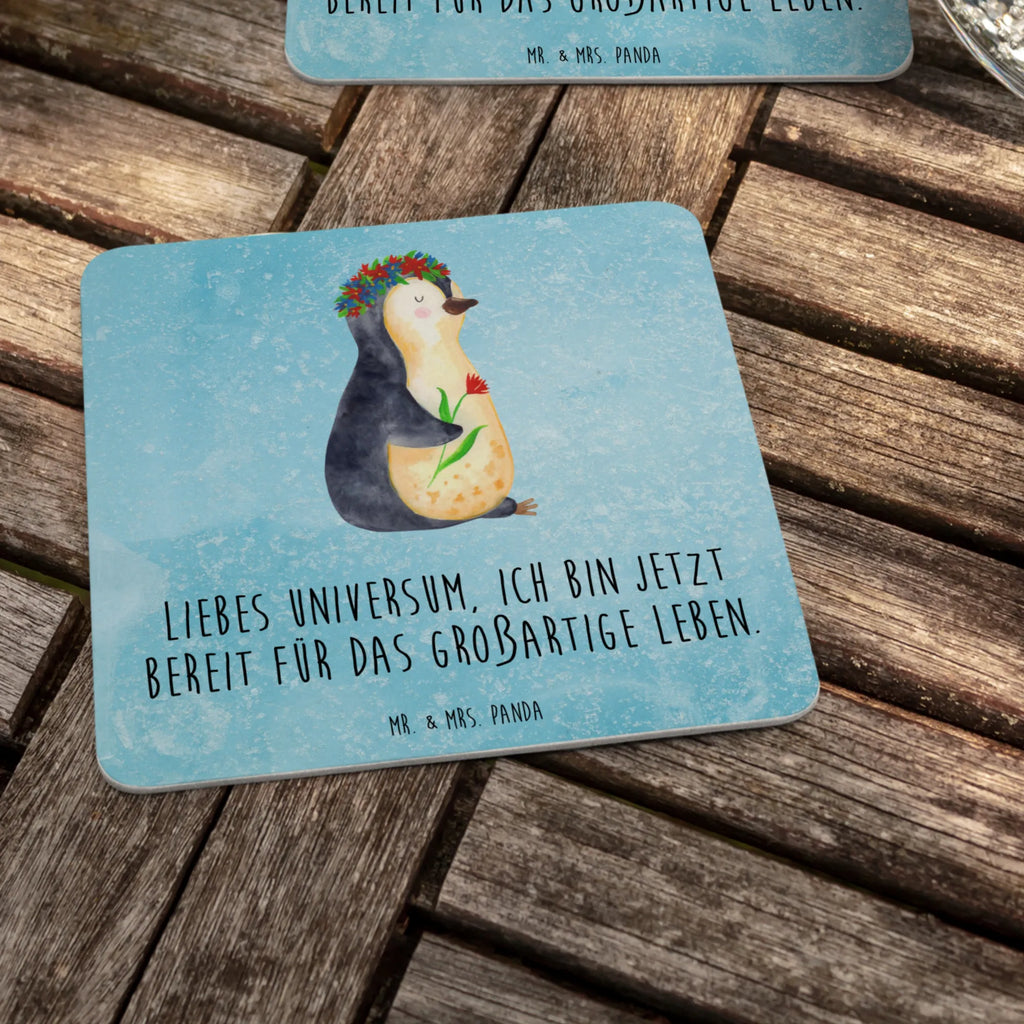 Coaster Penguin Flower Gastgeschenk Hochzeit, Bierdeckel, Tischdeko, Pinguin, Ziele, Leben, Wünsche, Motivation, Liebeskummer, Geschenkidee, Lebensziele, Pinguine, Universum, Blumenkranz, Lebenslust