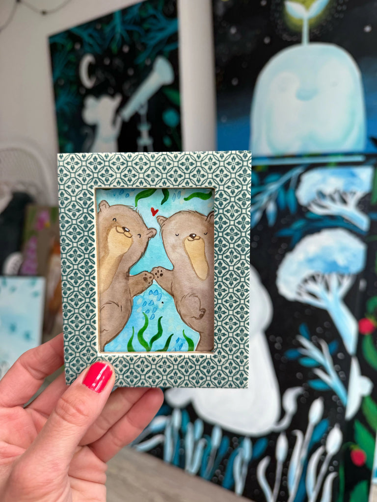 ORIGINAL Watercolor in a frame 'Otterlove' Mr. & Mr. Panda Unique, Mr. & Mrs. Panda Originals