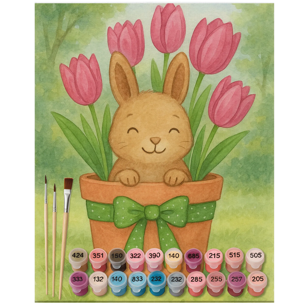Paint by Numbers Rabbit Tulips Design Easter, Easter bunny