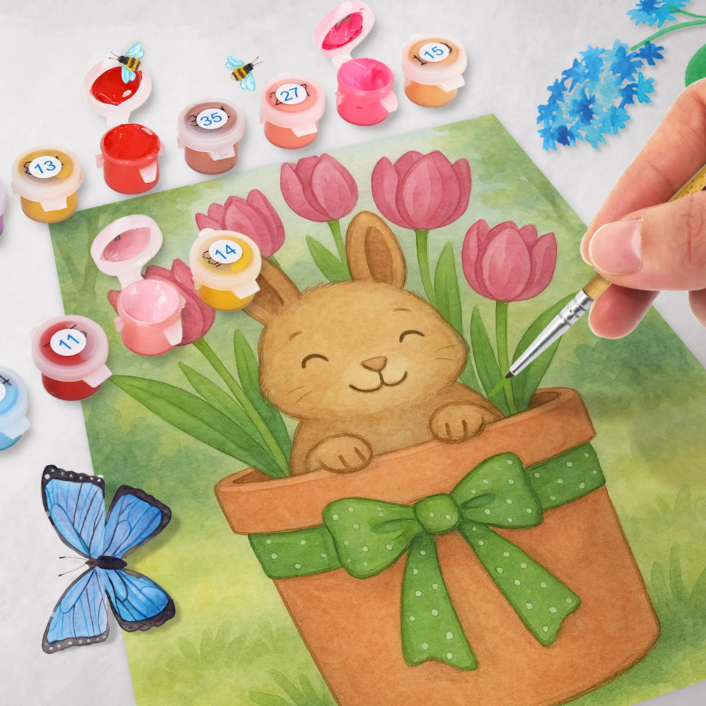 Paint by Numbers Rabbit Tulips Design Easter, Easter bunny