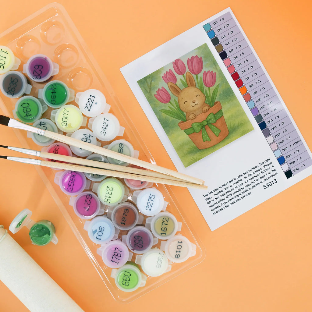 Paint by Numbers Rabbit Tulips Design Easter, Easter bunny