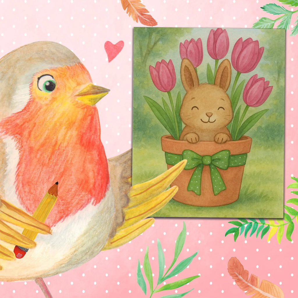 Paint by Numbers Rabbit Tulips Design Easter, Easter bunny