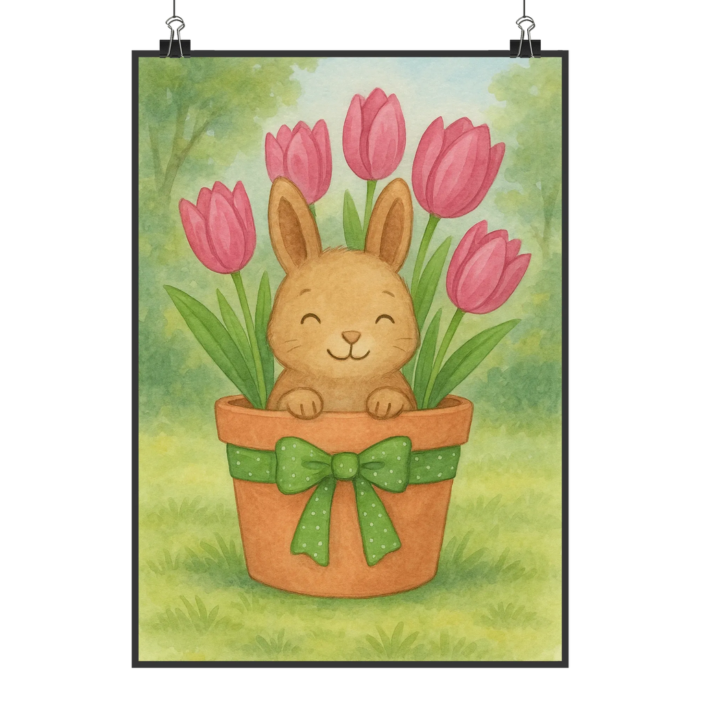 Poster Rabbit Tulips Design Designposter, Raumdekoration, Posterdruck, Poster, Küchenposter, Mr. & Mrs. Panda Poster, Handgemaltes Poster, Wanddeko, Kunstdruck, Wanddeko Bild, Bild, Kinderposter, Wandposter, Wanddekoration, Ostern, Osterhase, Ostergeschenke, Osternest, Osterdeko, Geschenke zu Ostern, Ostern Geschenk, Ostergeschenke Kinder, Ostern Kinder, Tulpen, Alternative zu Blumen, Ostergeschenk, Hase, Blumenstrauß