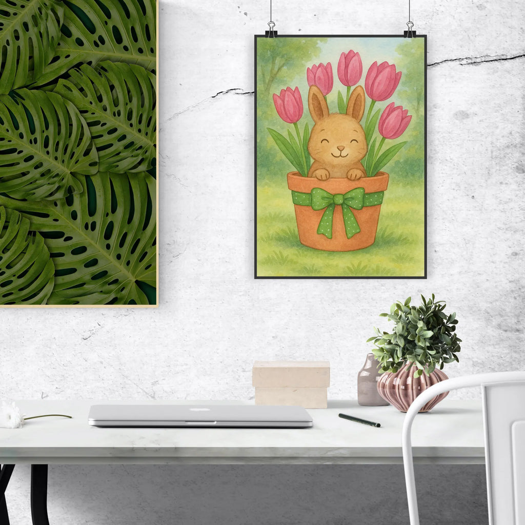 Poster Rabbit Tulips Design Designposter, Raumdekoration, Posterdruck, Poster, Küchenposter, Mr. & Mrs. Panda Poster, Handgemaltes Poster, Wanddeko, Kunstdruck, Wanddeko Bild, Bild, Kinderposter, Wandposter, Wanddekoration, Ostern, Osterhase, Ostergeschenke, Osternest, Osterdeko, Geschenke zu Ostern, Ostern Geschenk, Ostergeschenke Kinder, Ostern Kinder, Tulpen, Alternative zu Blumen, Ostergeschenk, Hase, Blumenstrauß