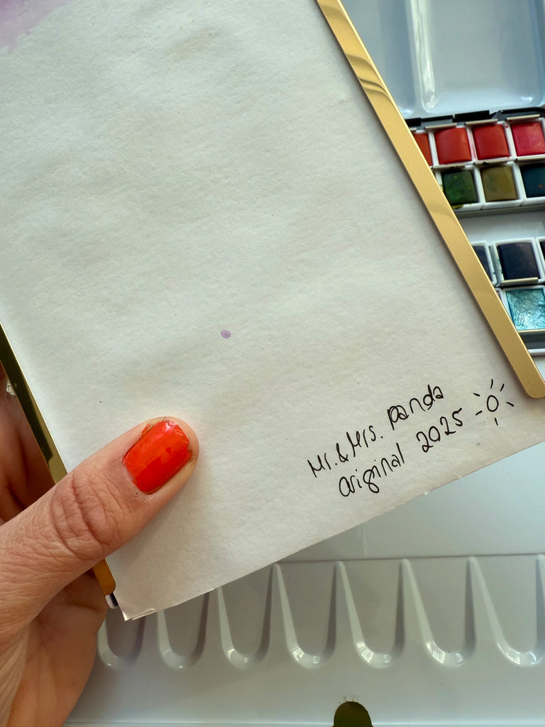 Oryginalny Akwarelowy rysunek "para zakochanych pingwinów" w ramce Panda Unikaty, Pan i Pani Panda Oryginalne