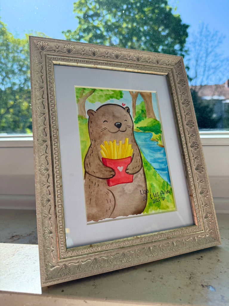 Oryginalny Akwarelowy rysunek "Pommes-Otter" w ramce Panda Unikaty, Pan i Pani Panda Oryginalne