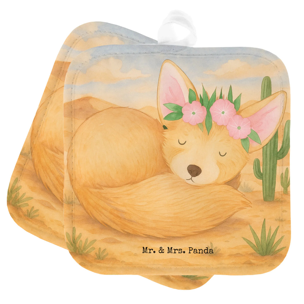 2er Set Topflappen  Wüstenfuchs Blumen Design Topflappen, Topfuntersetzer, Ofenhandschuh, Topflappen Set, Topflappen lustig, Topflappen mit Spruch, Ofenhandschuhe, Topfhandschuhe, Topfhandschuh, Topflappenset, Topflappen 2er Set, Schöne Topflappen, Afrika, Wildtiere, Wüste, Wüstenfuchs, Blumen, Blumenkranz, Glücklich