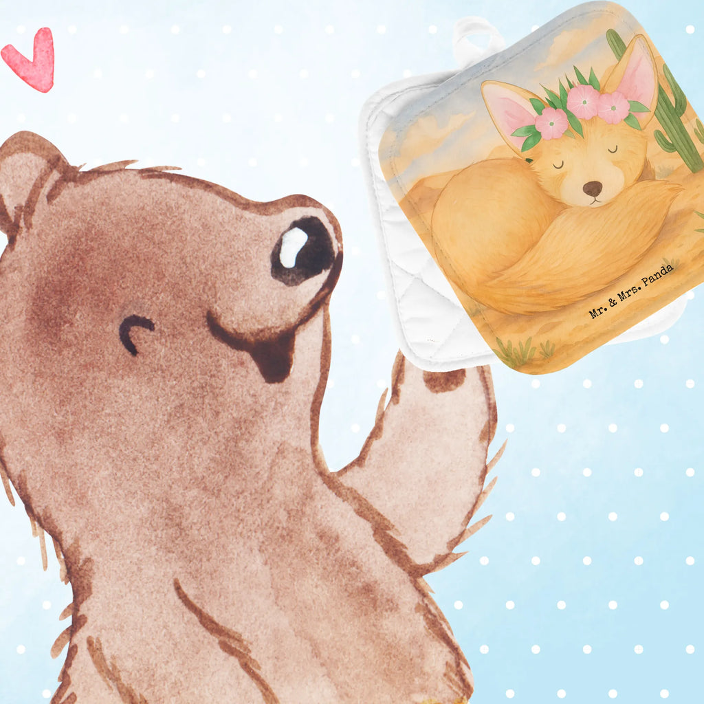 2er Set Topflappen  Wüstenfuchs Blumen Design Topflappen, Topfuntersetzer, Ofenhandschuh, Topflappen Set, Topflappen lustig, Topflappen mit Spruch, Ofenhandschuhe, Topfhandschuhe, Topfhandschuh, Topflappenset, Topflappen 2er Set, Schöne Topflappen, Afrika, Wildtiere, Wüste, Wüstenfuchs, Blumen, Blumenkranz, Glücklich