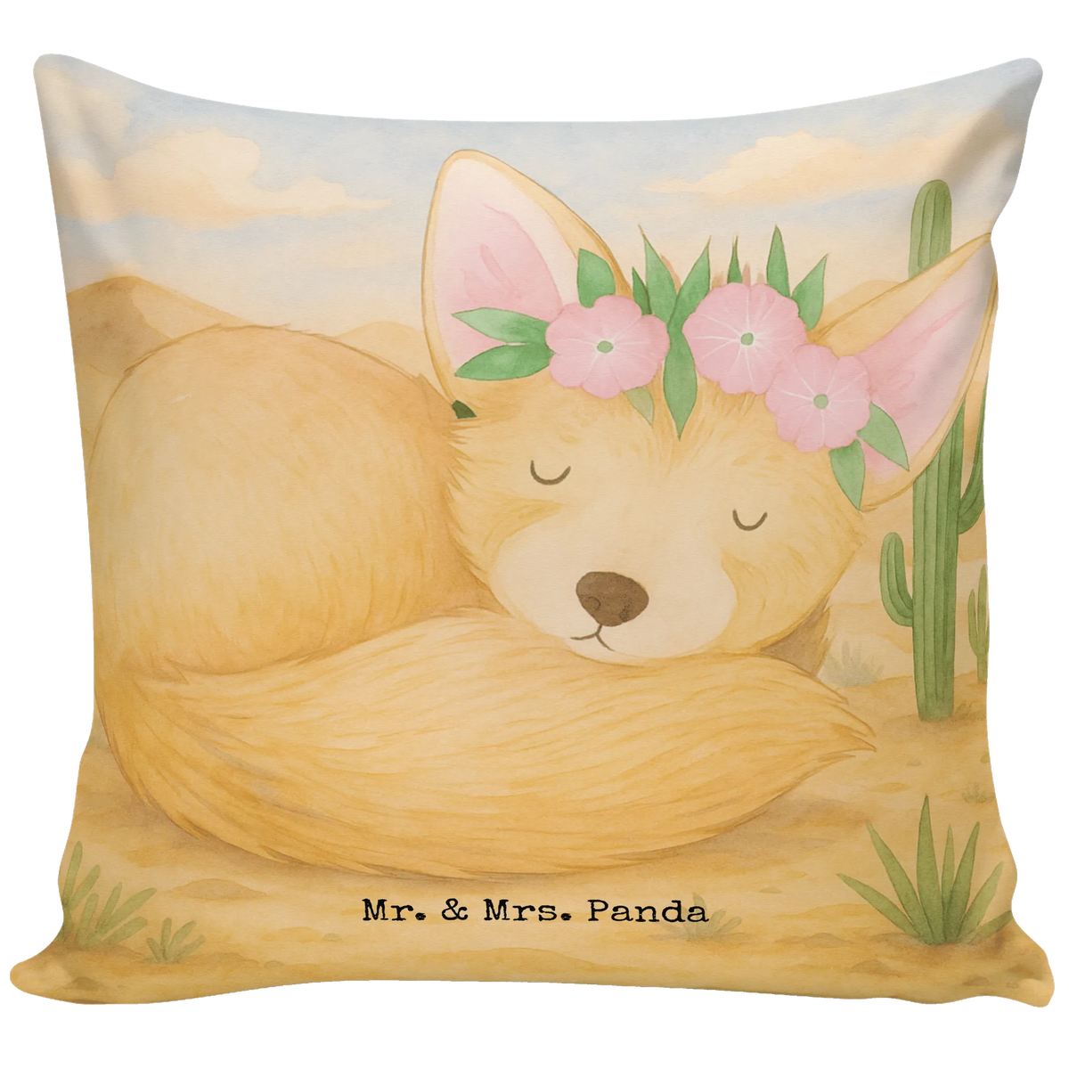 Cushion desert fox Flower Design Africa, wreath of flowers, desert, desert fox, flowers