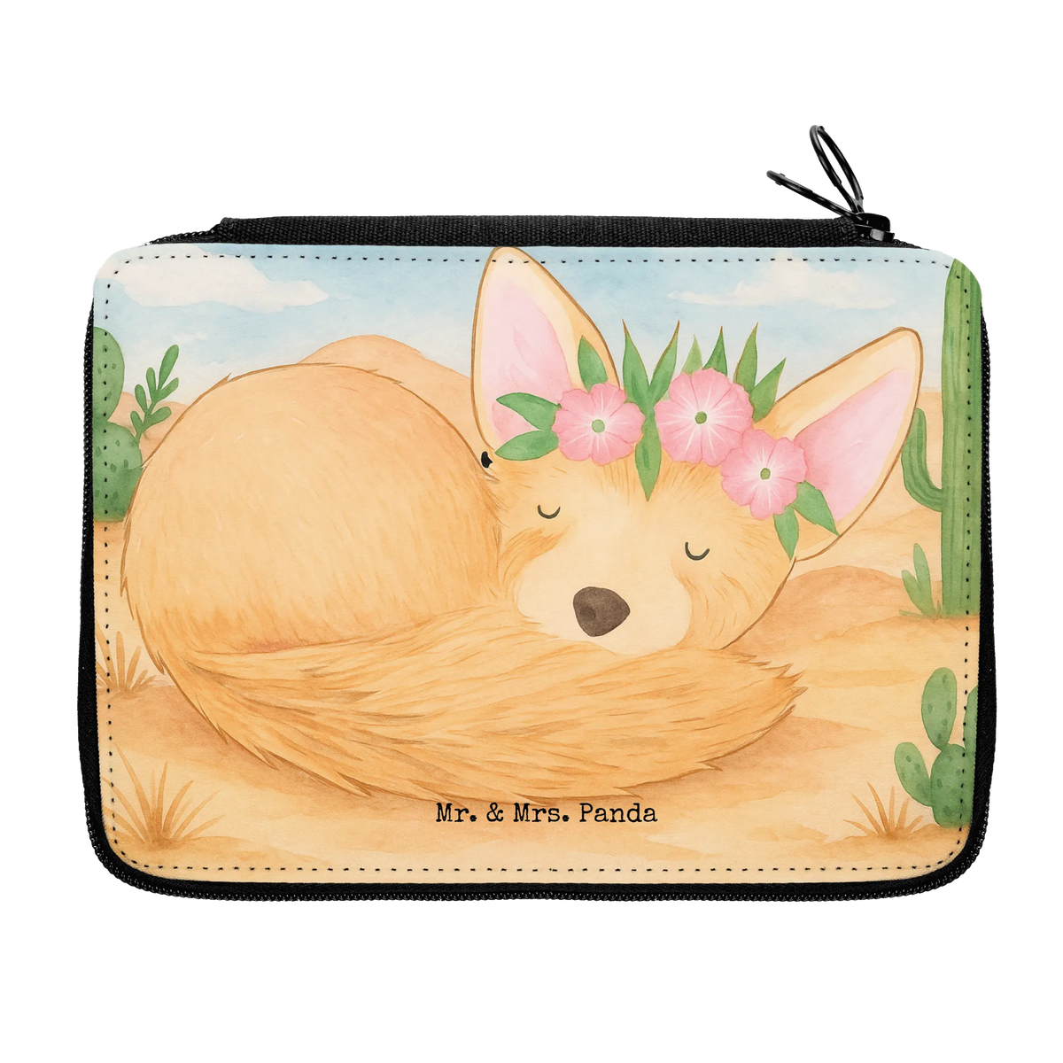 Federmappe Wüstenfuchs Blumen Design Schreibmappe, Bleistiftetui, Federtasche, Malmappe, Federpenal, Schüleretui, Schreibetui, Bleistift Etui, Kinder Federmappe, Buntstiftmäppchen, Stiftetasche, Stiftebeutel, Schulmäppchen, Schlampermäppchen, Buntstiftetui, schulmäppchen set, Mäppchen, reiseetui, Etui für Stifte, Stifte Etui, Zeichenetui, Schlamper, Schuletui, Stiftemappe, Federmappe Set, Farbstiftetui, Federmäppchen, Etui, Stifteetui, Federmappe, Afrika, Wildtiere, Glücklich, Wüstenfuchs, Blumen, Blumenkranz, Wüste