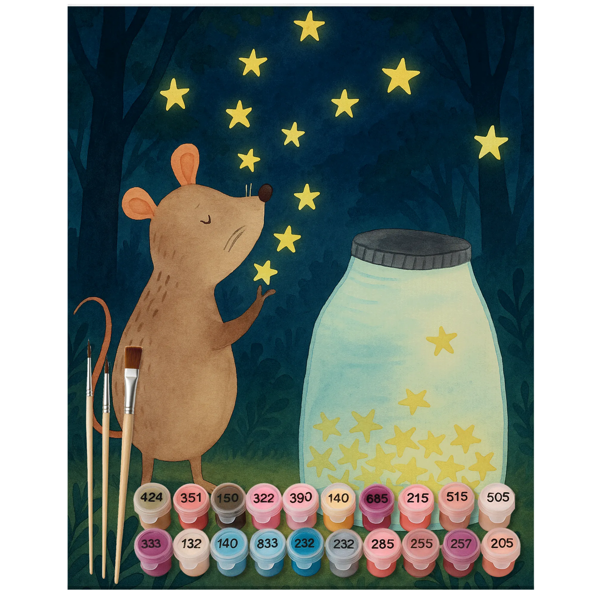 Paint by Numbers Mouse Stars Design card, gift ideas, gifts, small animals, cute, cute animal motives, hand drawn, funny sayings, good mood, special gifts, animal lover, stars, first child, baptism gift, birthday, pregnancy, baptism, wish, Mouse, hope, child, birth, child birthday
