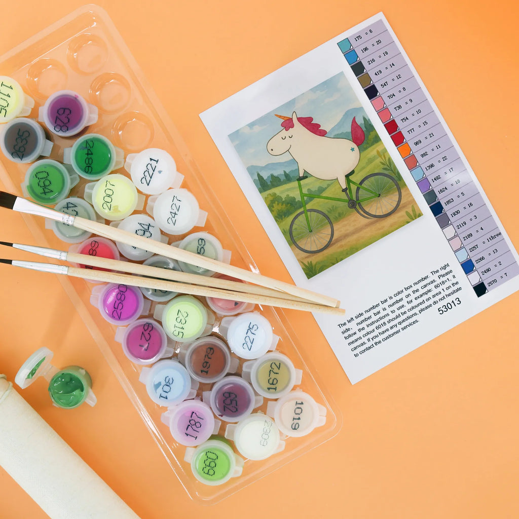 Malowanie według numerów Jednorożec Rowerzysta Design Kreativität, Bastelidee, DIY, Malen, Baseln, Ausmalbild, Malen nach Zahlen, Künstler, Kunstwerk, Einhorn, Einhörner, Einhorn Deko, Unicorn, Kummer, Radfahren, Bike, Konfetti, Liebeskummer, Feenstaub, Rad, Luxusproblem, Radfahrer