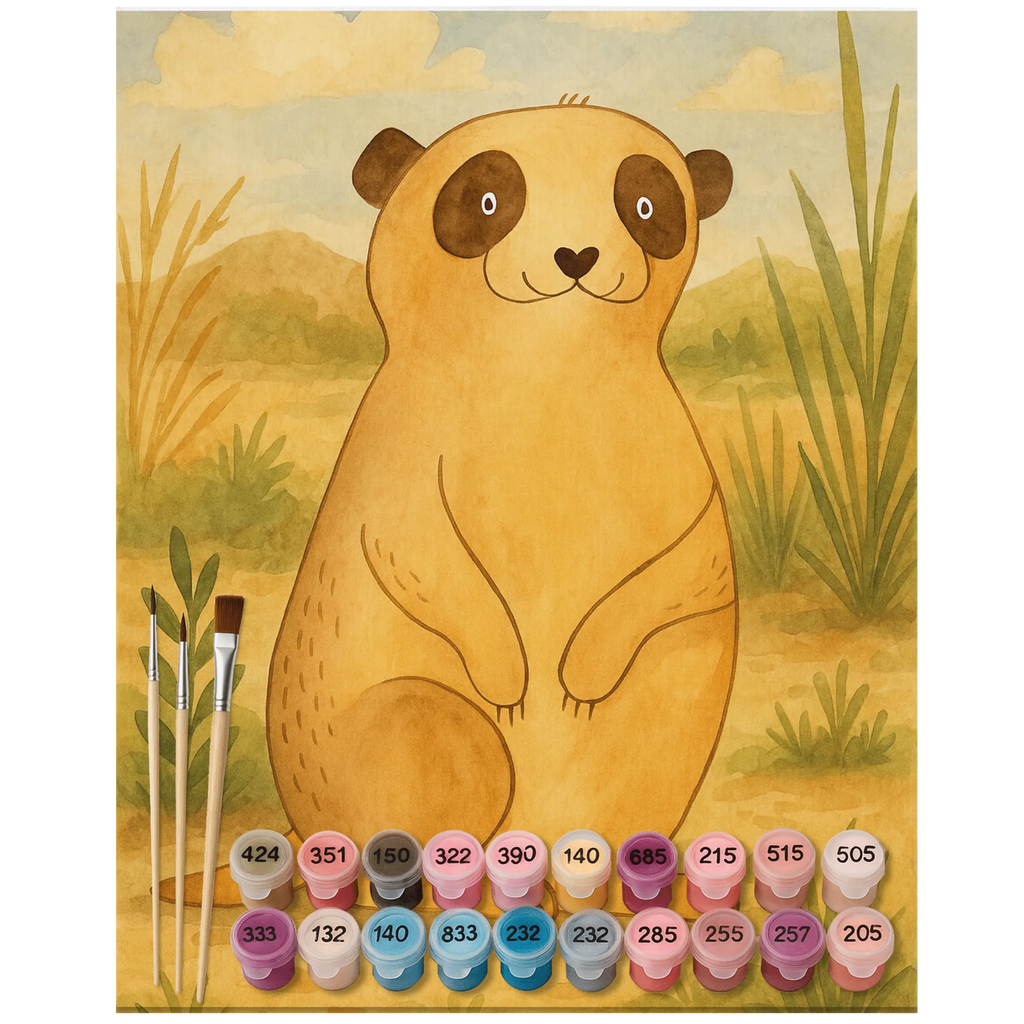 Malowanie według numerów Surikatka Design Malen nach Zahlen, DIY, Bastelidee, Künstler, Kunstwerk, Baseln, Malen, Ausmalbild, Kreativität, Afrika, Wildtiere, Erdmännchen, Weltreise, Traveling, Roadtrip, Spruch, Afrikareise, Reisen