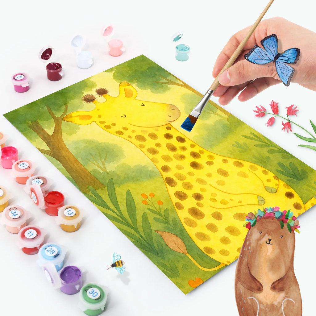 Malowanie według numerów żyrafa Zadowolony Design Baseln, Bastelidee, Malen, Ausmalbild, Künstler, Kunstwerk, Malen nach Zahlen, Kreativität, DIY, Afrika, Wildtiere, Glück, Abenteuer, Giraffe, Zufrieden