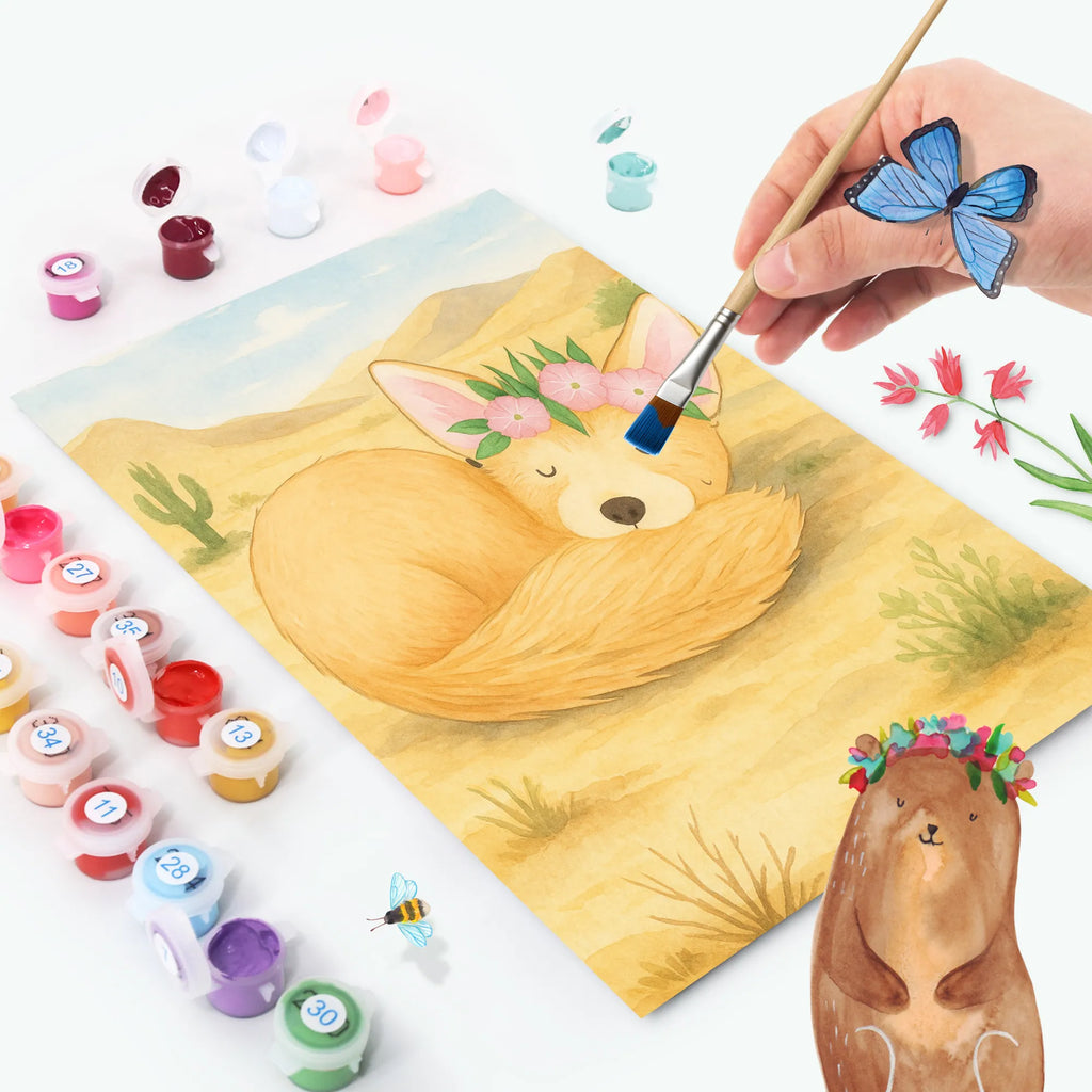 Malowanie według numerów lis pustynny kwiaty Design Malen, Bastelidee, Kunstwerk, Kreativität, Malen nach Zahlen, DIY, Künstler, Ausmalbild, Baseln, Afrika, Wildtiere, Wüste, Blumen, Wüstenfuchs, Blumenkranz, Glücklich