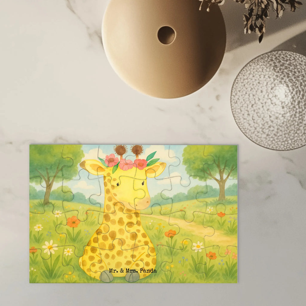 Puzzle Giraffe Blumenkranz Design Puzzle, Afrika, Wildtiere, Giraffe, Blumenkranz, Abenteurer, Selbstliebe, Freundin