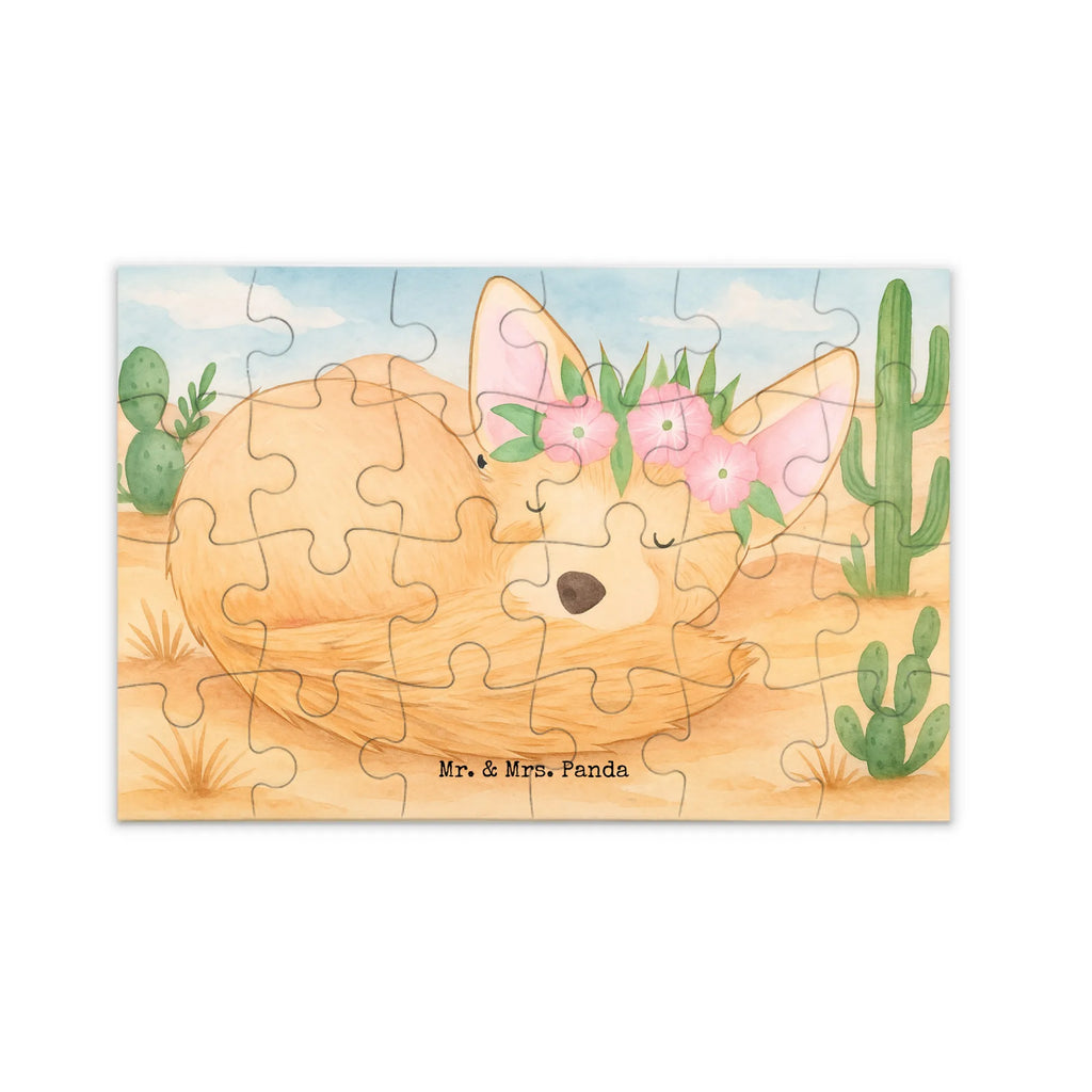 Puzzle desert fox Flower Design Puzzle, Afrika, Wildtiere, Wüstenfuchs, Wüste, Blumen, Blumenkranz, Glücklich
