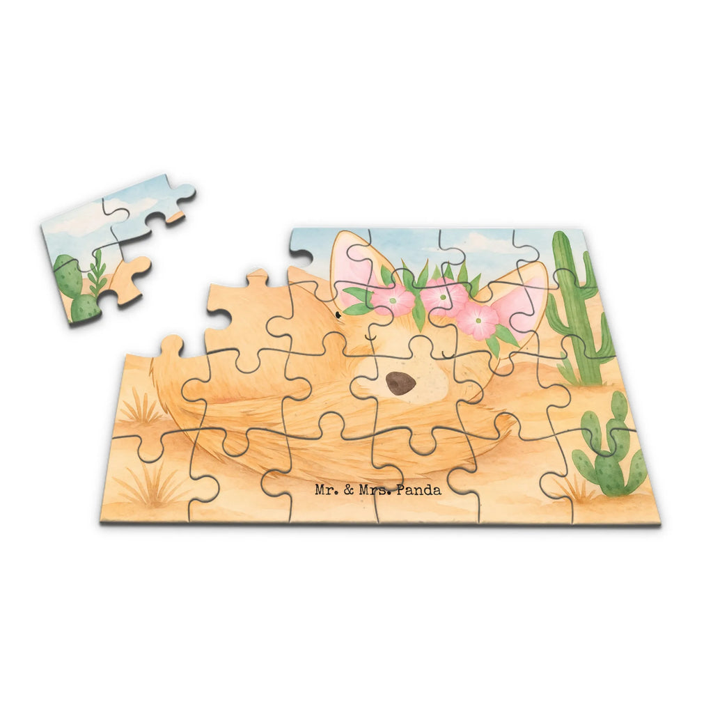 Puzzle desert fox Flower Design Puzzle, Afrika, Wildtiere, Wüstenfuchs, Wüste, Blumen, Blumenkranz, Glücklich