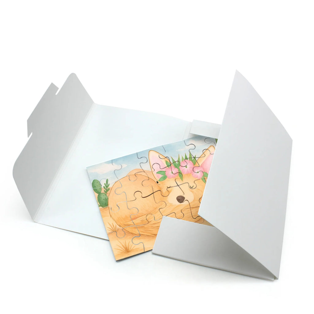 Puzzle desert fox Flower Design Puzzle, Afrika, Wildtiere, Wüstenfuchs, Wüste, Blumen, Blumenkranz, Glücklich