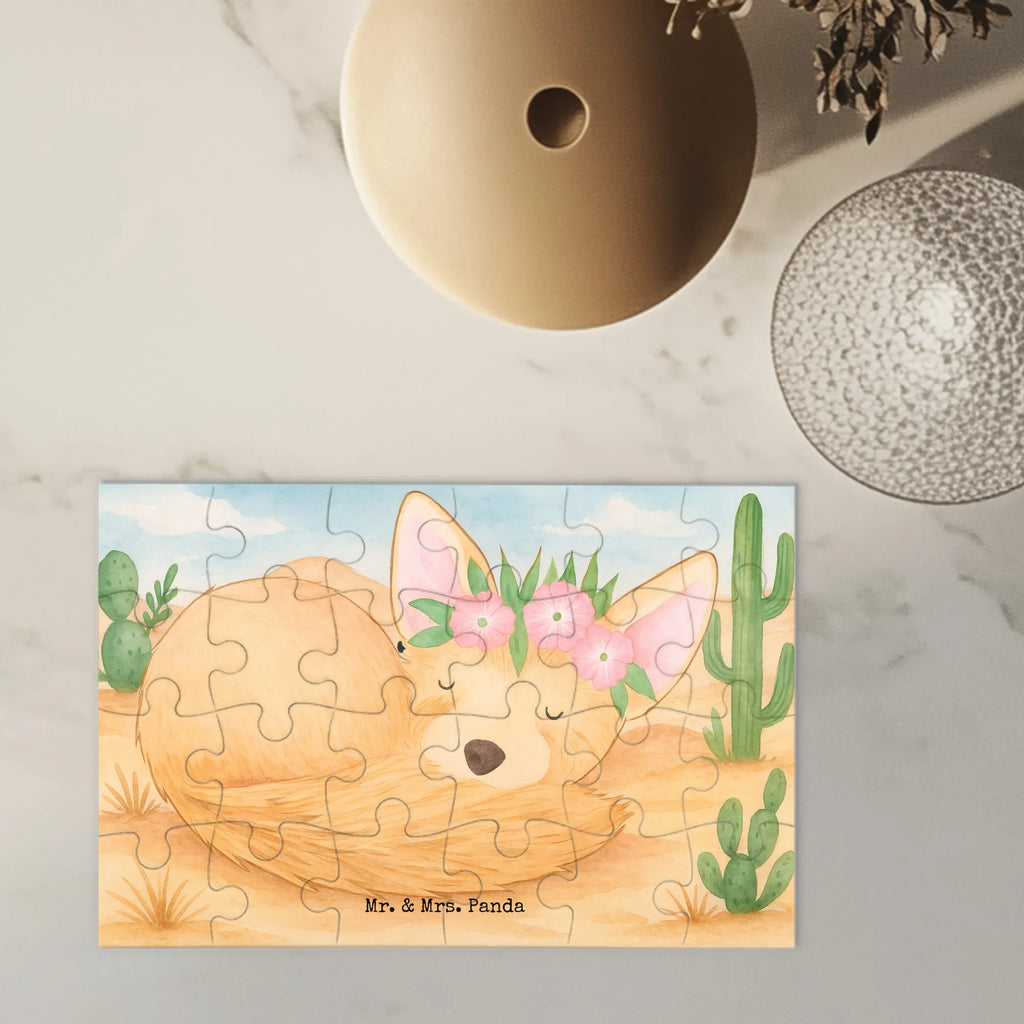 Puzzle desert fox Flower Design Puzzle, Afrika, Wildtiere, Wüstenfuchs, Wüste, Blumen, Blumenkranz, Glücklich