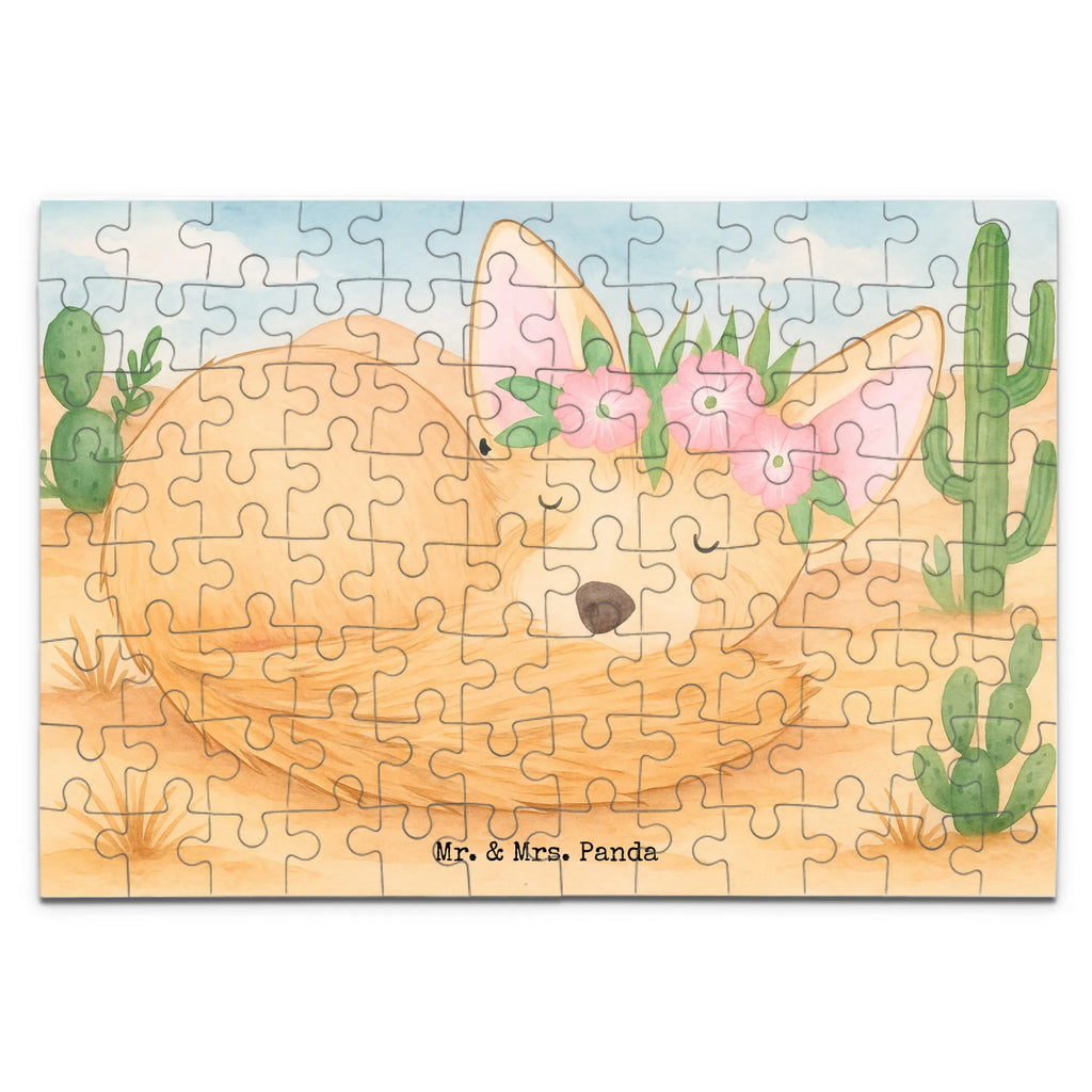 Puzzle desert fox Flower Design Puzzle, Afrika, Wildtiere, Wüstenfuchs, Wüste, Blumen, Blumenkranz, Glücklich