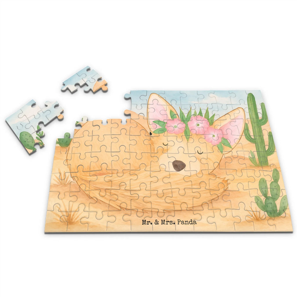 Puzzle desert fox Flower Design Puzzle, Afrika, Wildtiere, Wüstenfuchs, Wüste, Blumen, Blumenkranz, Glücklich
