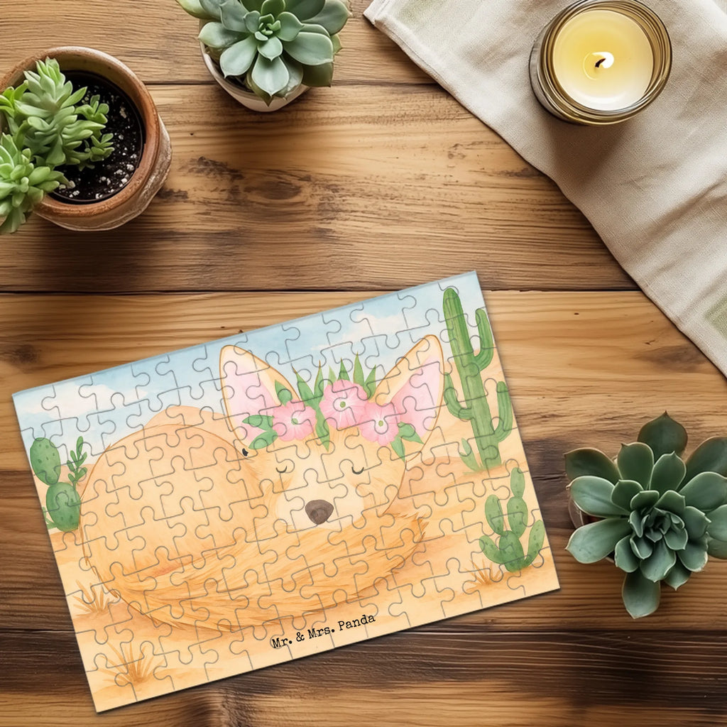 Puzzle desert fox Flower Design Puzzle, Afrika, Wildtiere, Wüstenfuchs, Wüste, Blumen, Blumenkranz, Glücklich