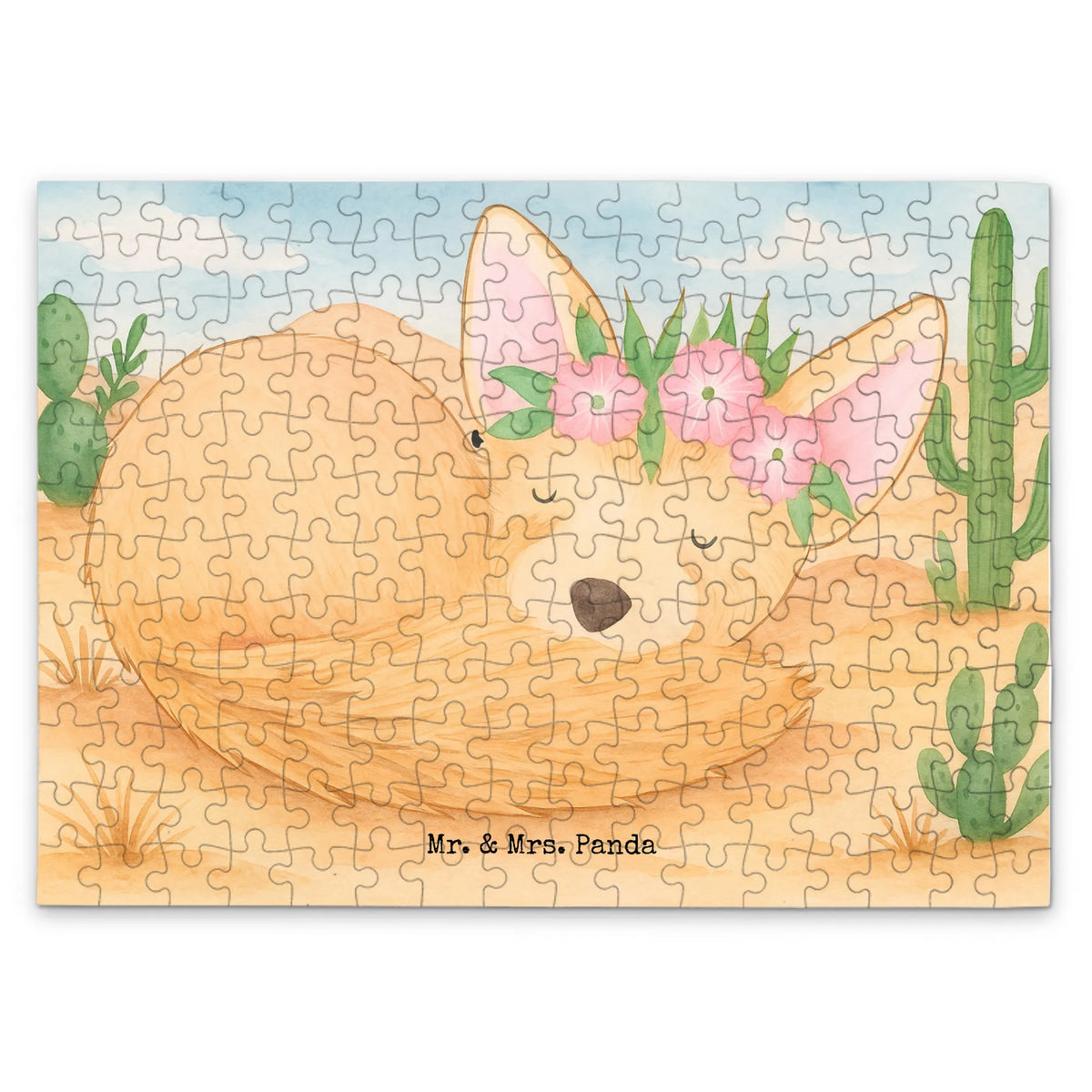 Puzzle desert fox Flower Design Africa, wreath of flowers, desert fox, flowers, desert